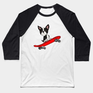 Boston Terrier On Skateboard Baseball T-Shirt